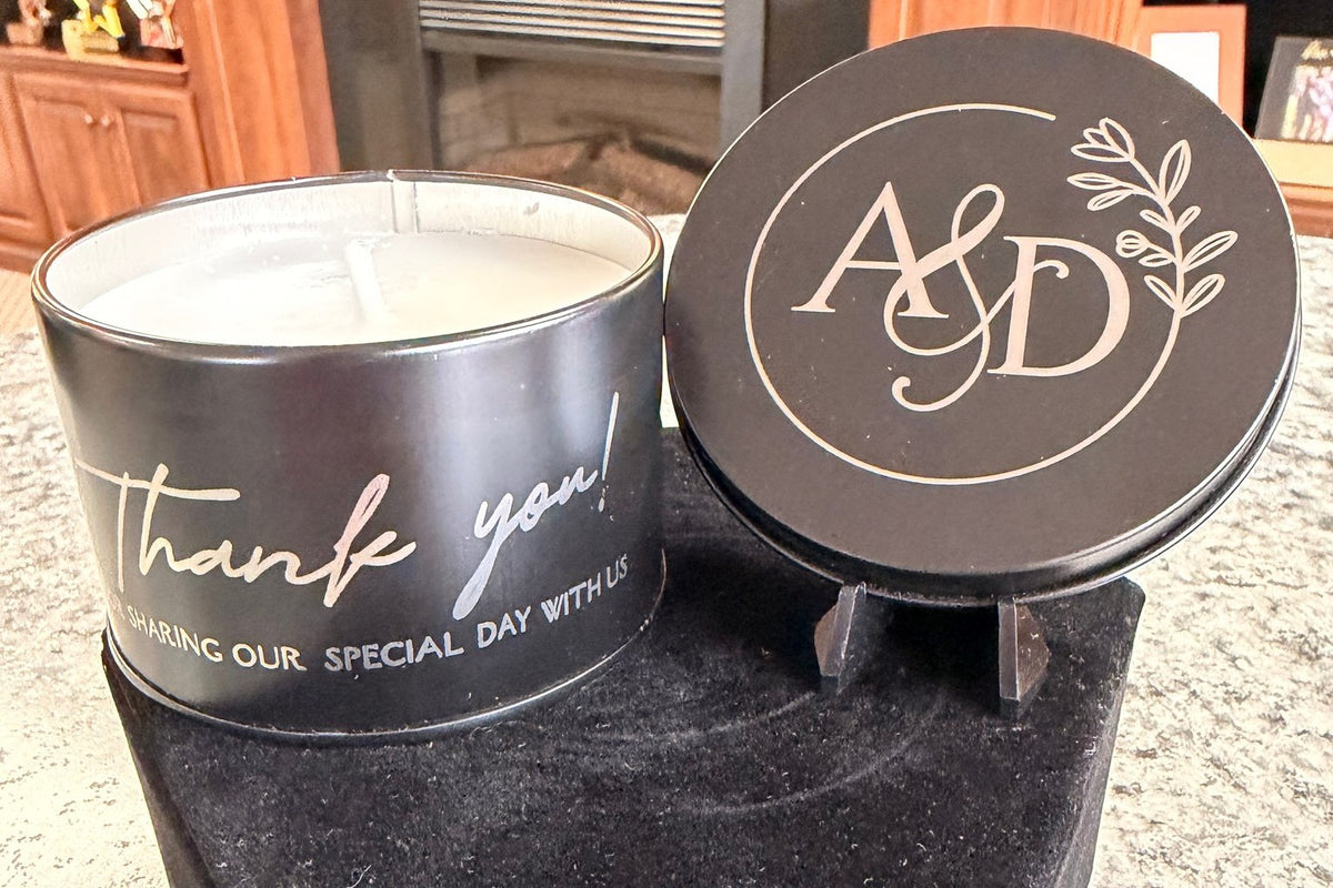GR Originals custom engraved candle with monogram lid