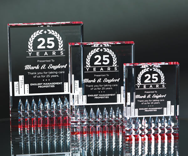 Acrylic Rectangle with Diamond Cut Accents, Red