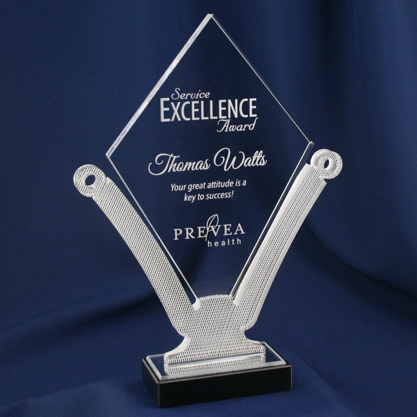 Clear/Textured Acrylic Diamond Award with Base, alternate view 1