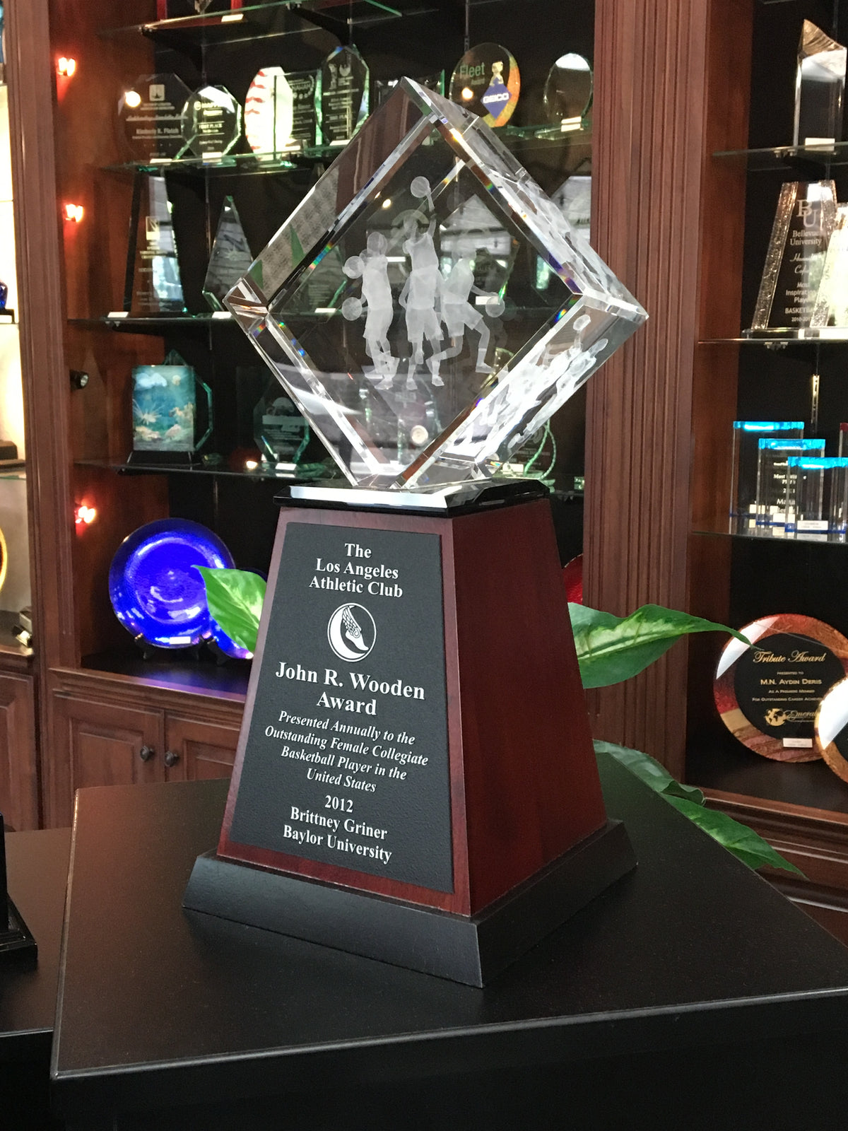 2012 John R. Wooden Award for Brittney Griner of Baylor University, displayed in the Global Recognition showroom