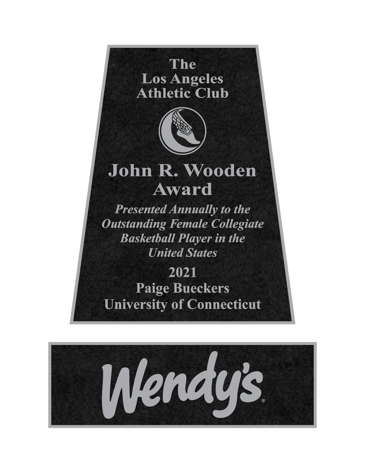 Layout for the John R. Wooden Award name plate and sponsor plate, printed in layered UV ink