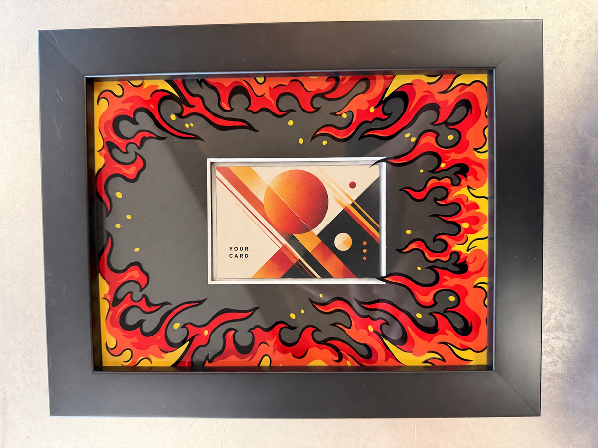 Earth design custom trading card display frame with illustrative sample card; card not included