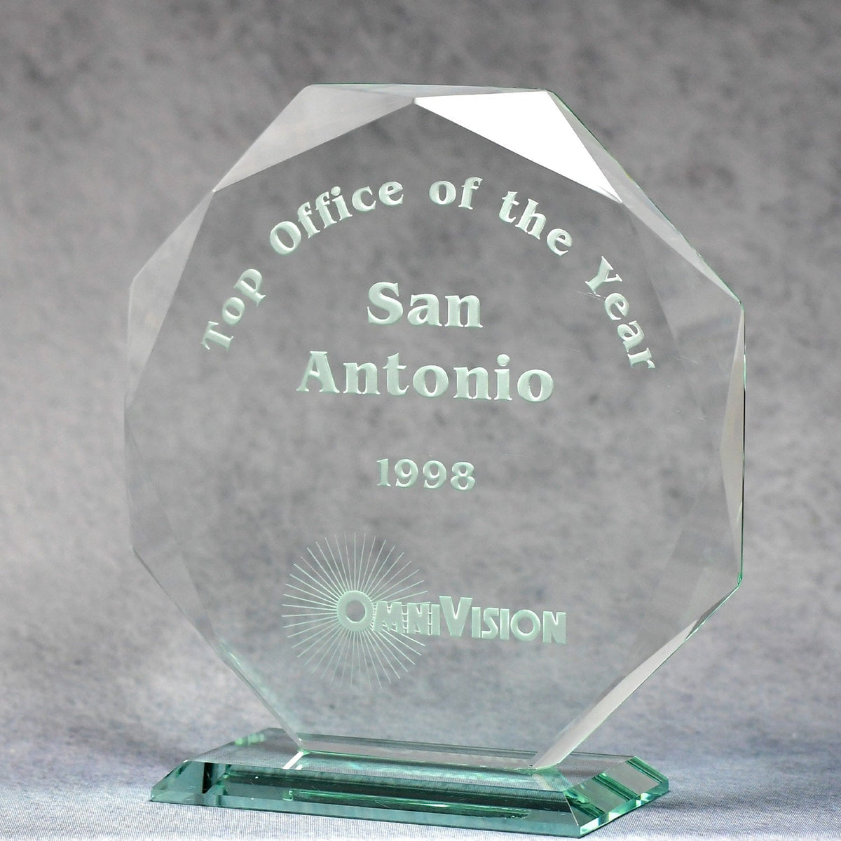 Jade Glass Multi-Faceted Octagon, 8.5 in, left side view