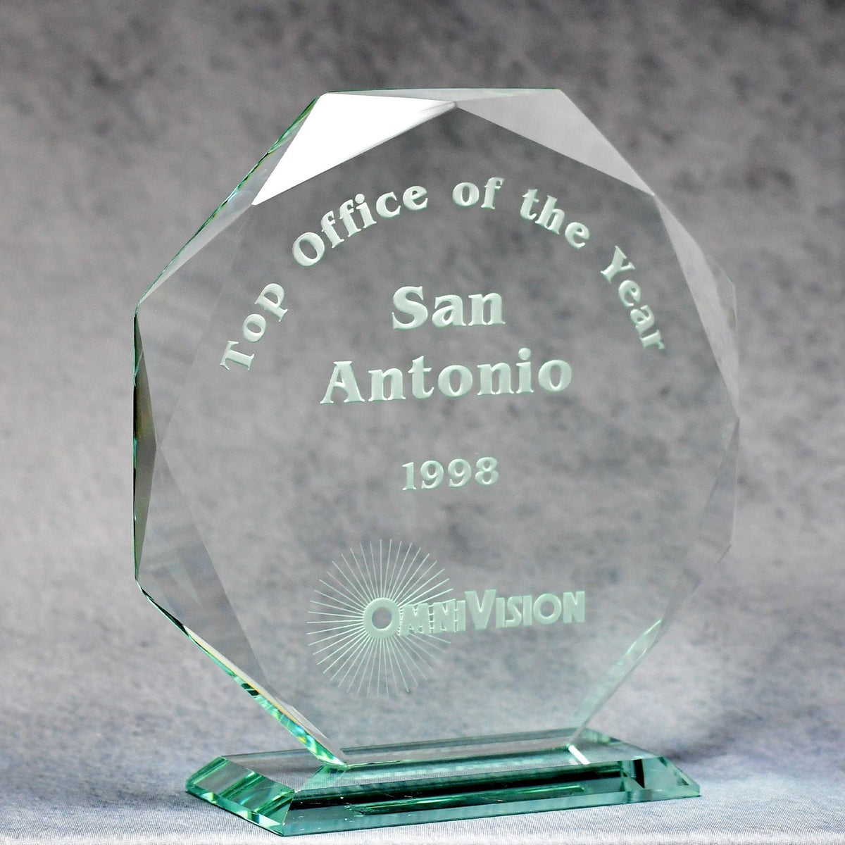 Jade Glass Multi-Faceted Octagon, 7 in, right side view