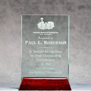 Jade Glass Plaque On Piano Rosewood Base | Global Recognition Inc