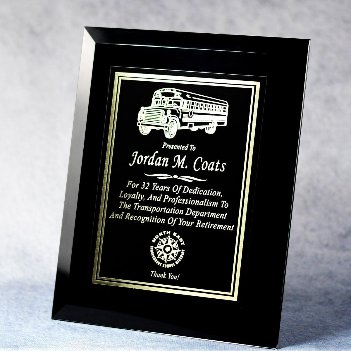 Black Mirrored Glass Plaque With Plate, 8x10, left side view