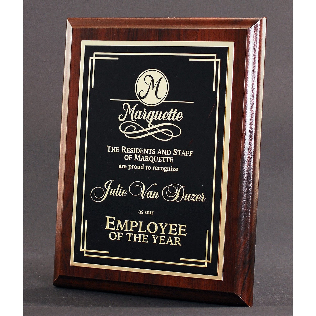 Cherry-Finish Plaque With Plate, right side view
