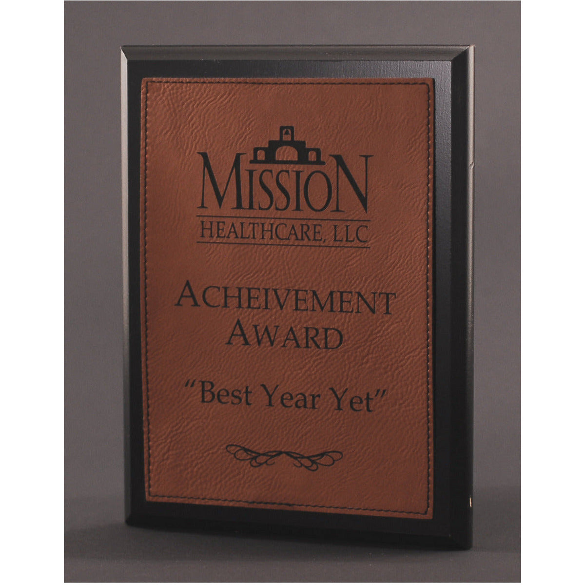 Ebony Finish Plaque With Rawhide Leatherette Plate | Global Recognition Inc