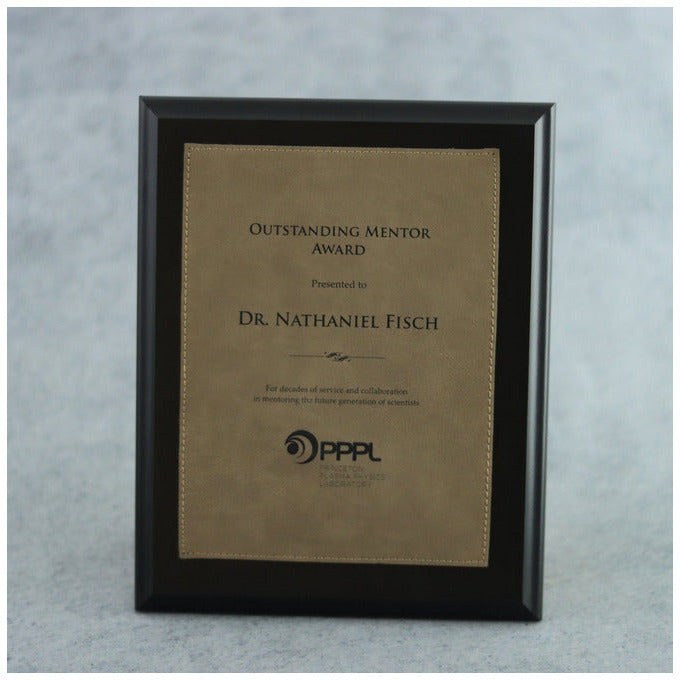 Black Economy Finish Plaque With Light Brown Lasered Leatherette Plate