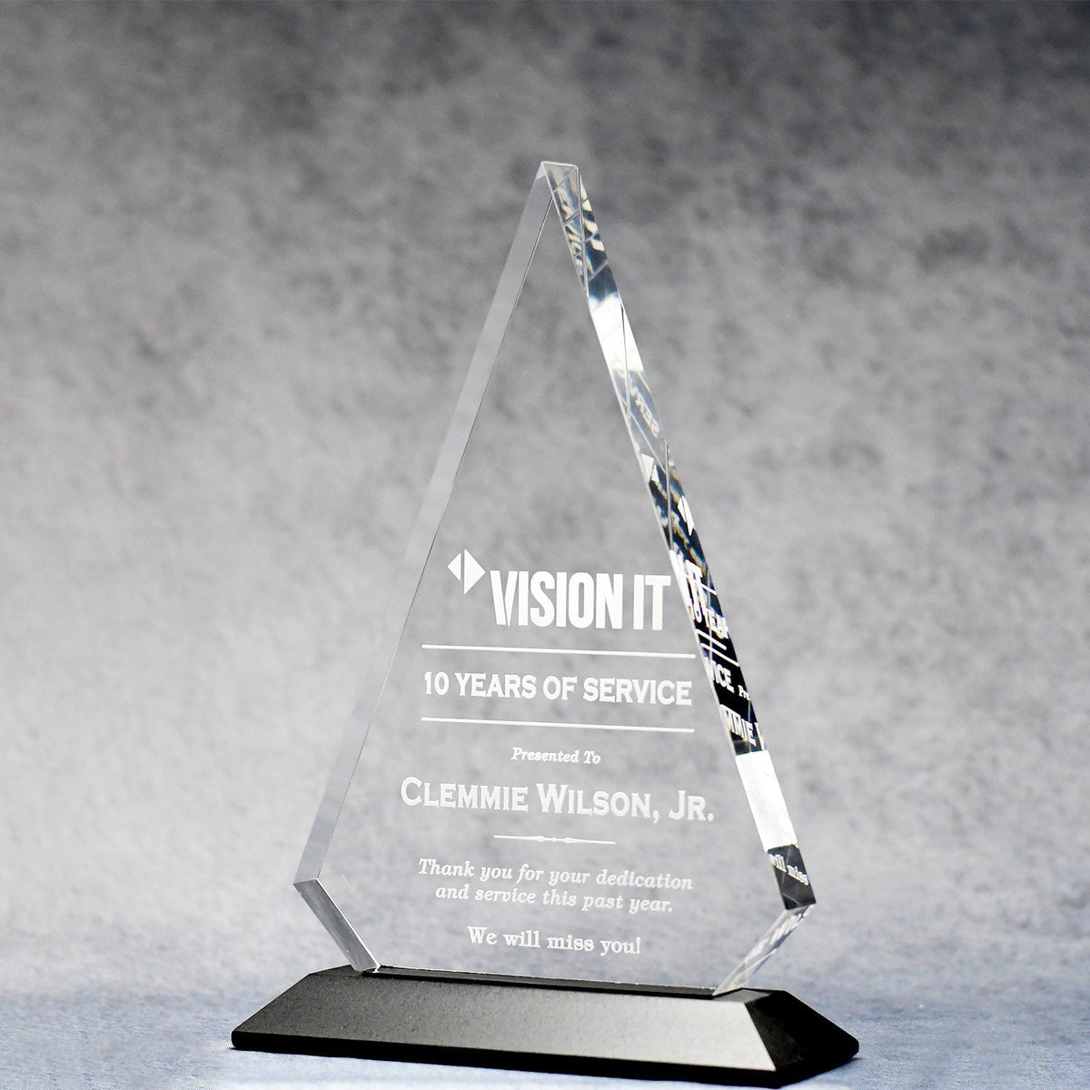 Acrylic Triangle On Ebony Base | Global Recognition Inc