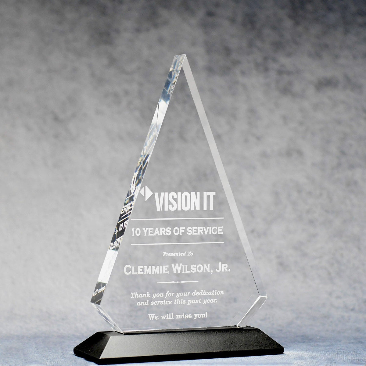 Acrylic Triangle On Ebony Base | Global Recognition Inc