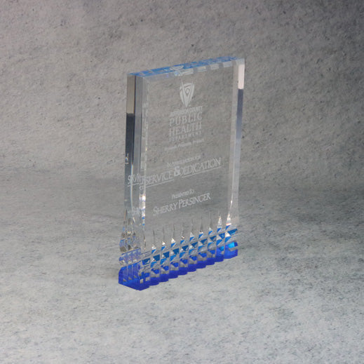 Acrylic Rectangle with Diamond Cut Accents, 5x7 / Blue, right side view