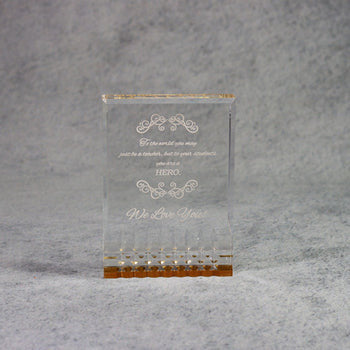 Acrylic Rectangle with Diamond Cut Accents, 3.5x5 / Gold, front view