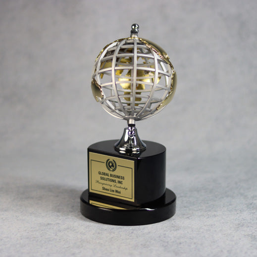 Silver And Gold Globe On Black Base | Global Recognition Inc