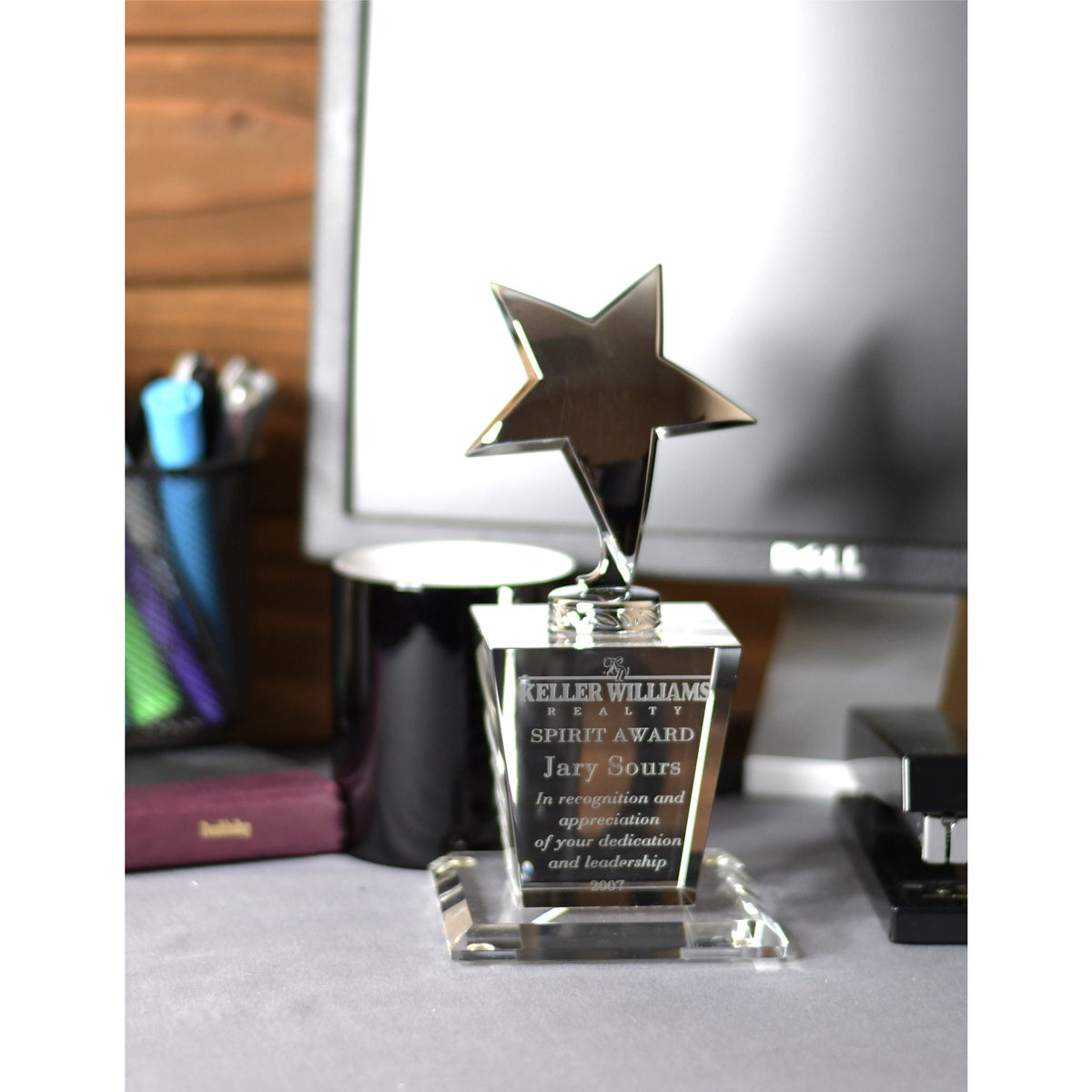 Optic Crystal Base With Silver Metal Star | Global Recognition Inc