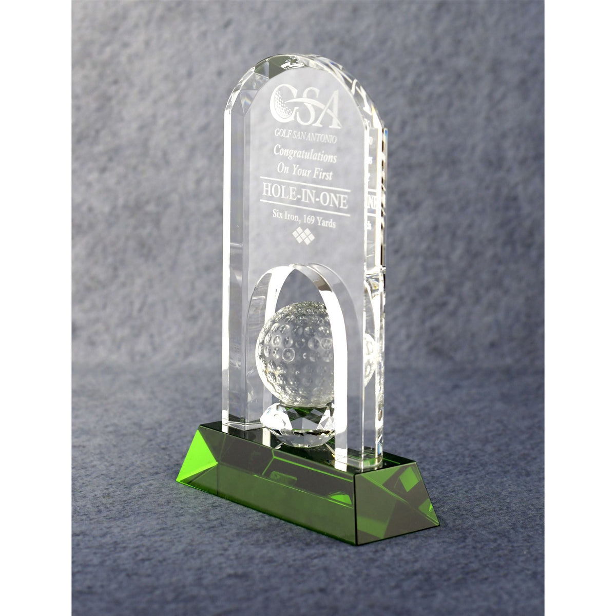 Crystal Arch With Golf Ball | Global Recognition Inc
