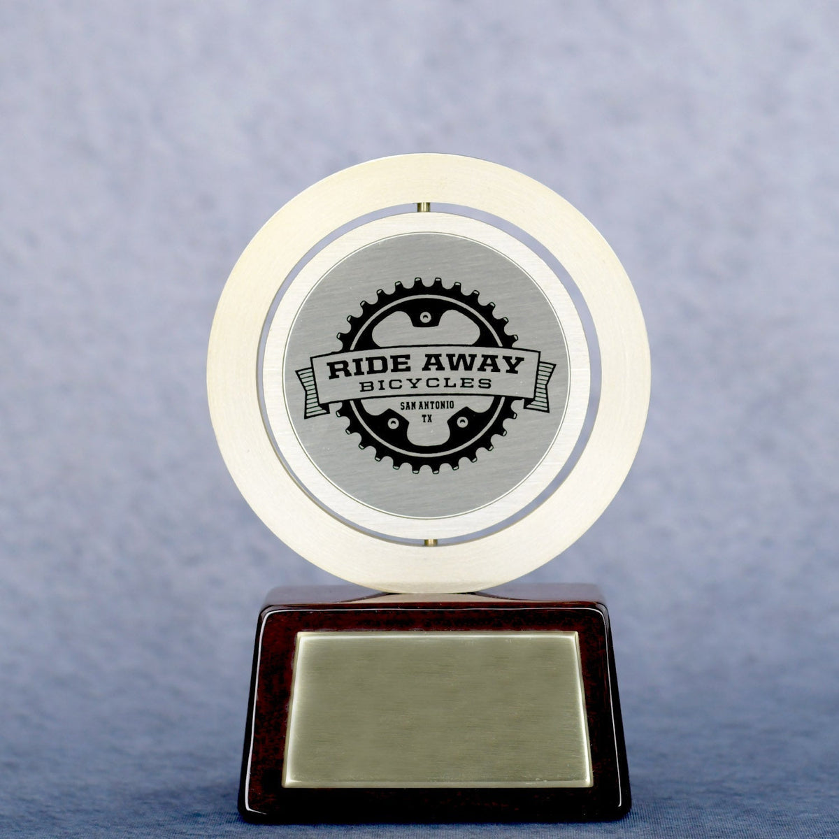 Gold Spinning Medal On Rosewood Base | Global Recognition Inc