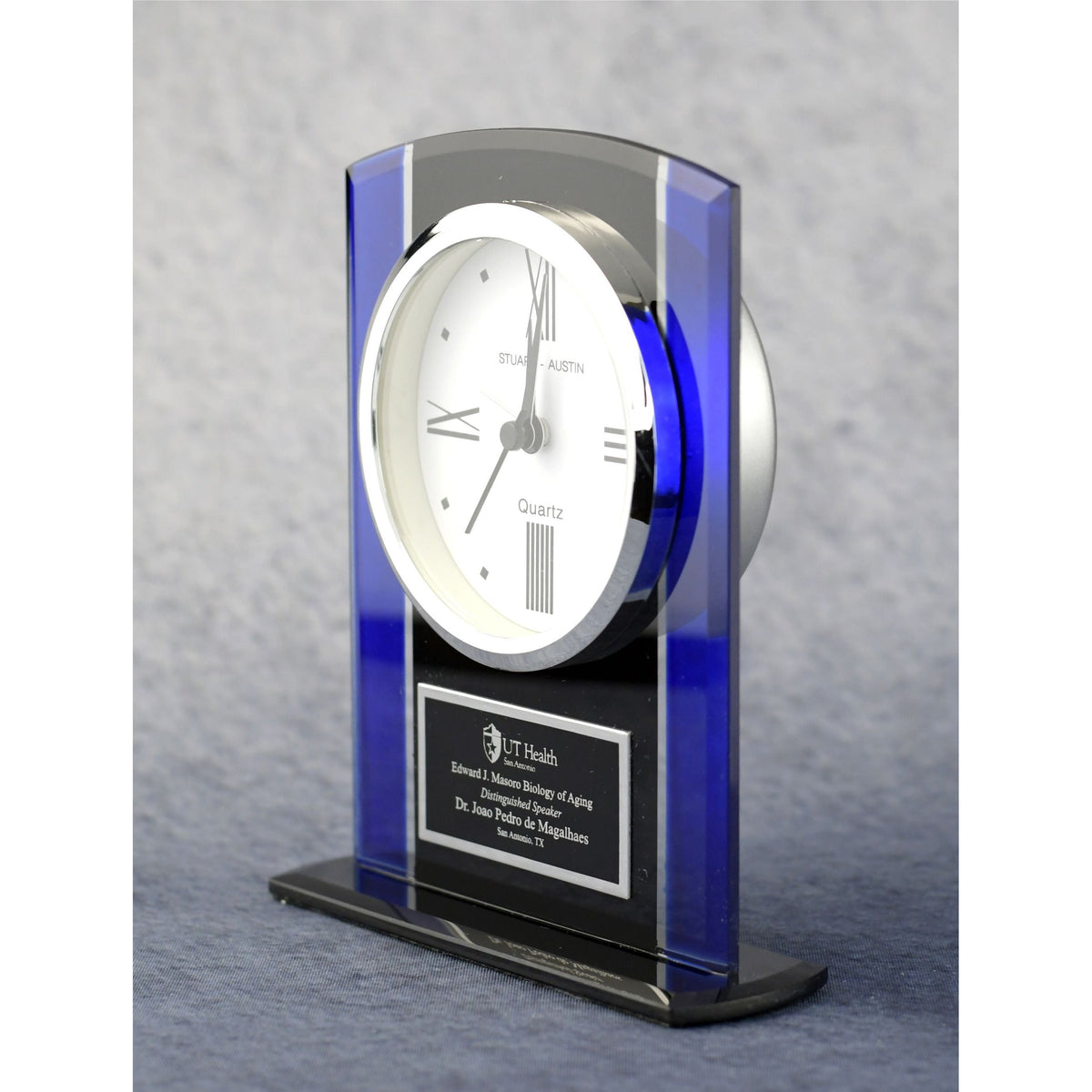 Economy Black And Blue Glass Clock | Global Recognition Inc