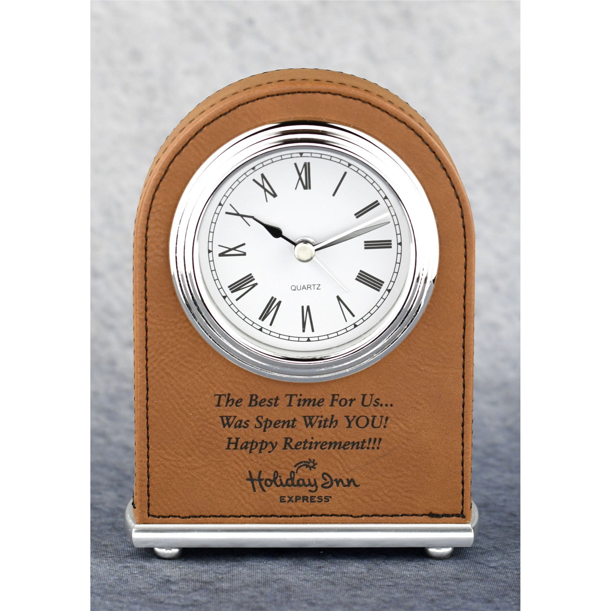 Laserable Leatherette Arch Desk Clock | Global Recognition Inc