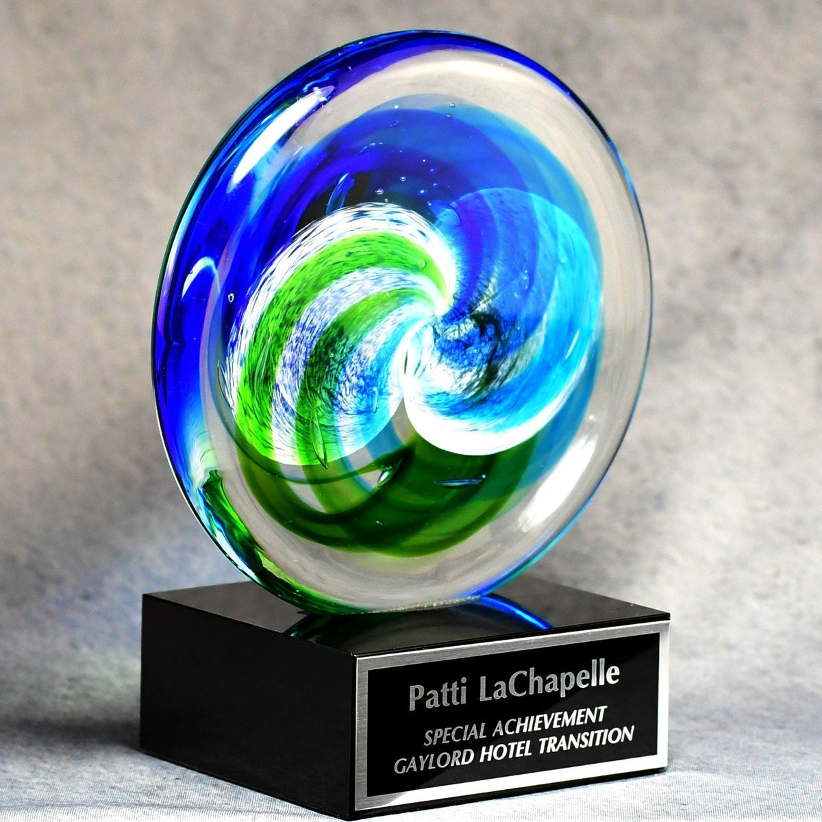 Circle Art Glass On Black Glass Base | Global Recognition Inc