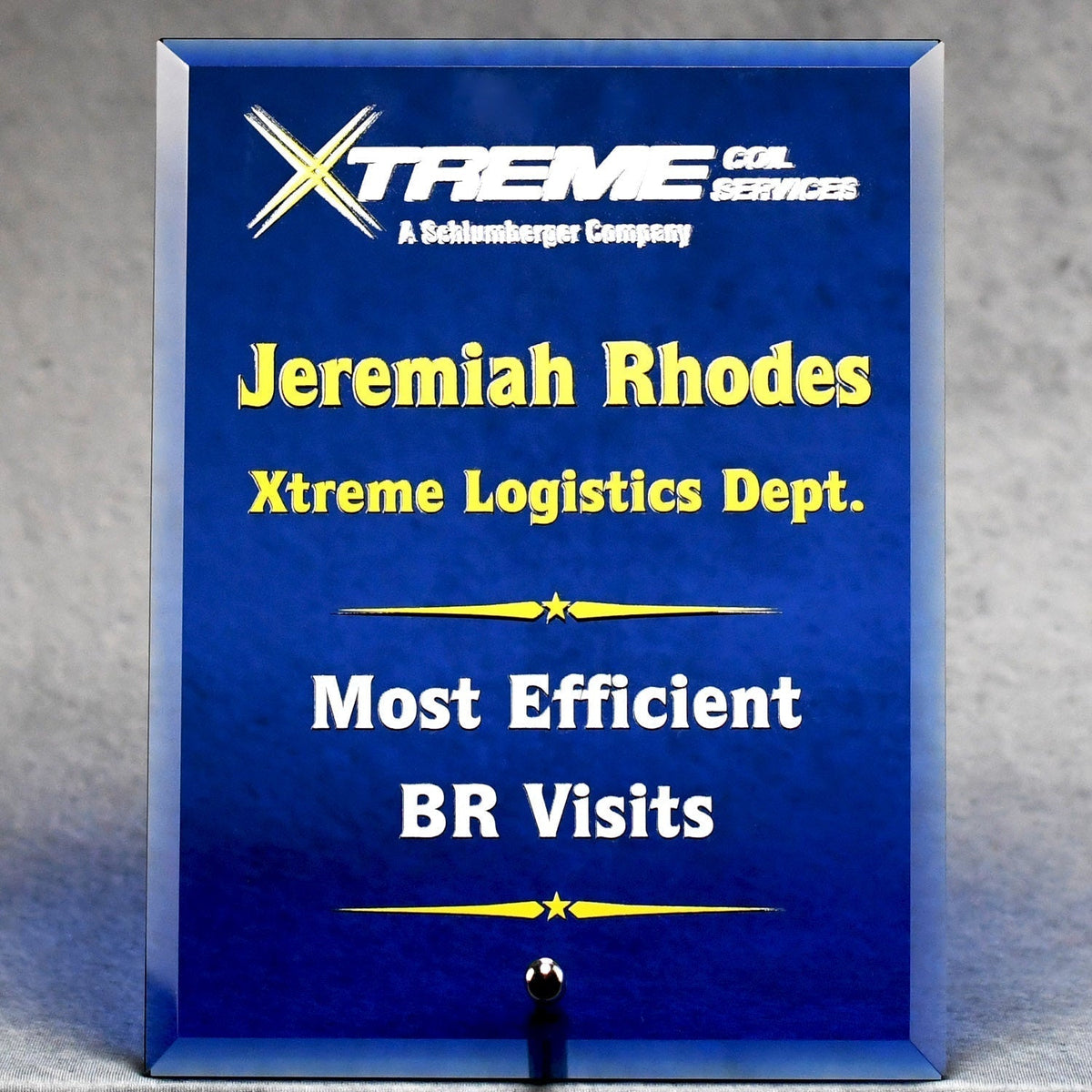 Economy Blue Glass Standing Plaque | Global Recognition Inc