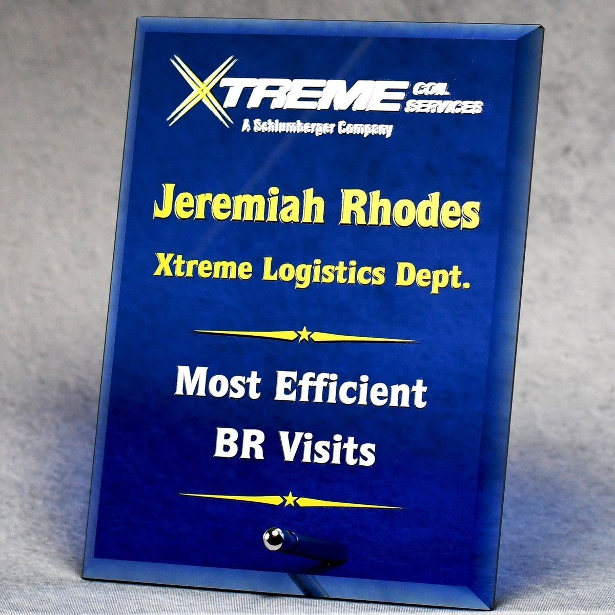 Economy Blue Glass Standing Plaque | Global Recognition Inc