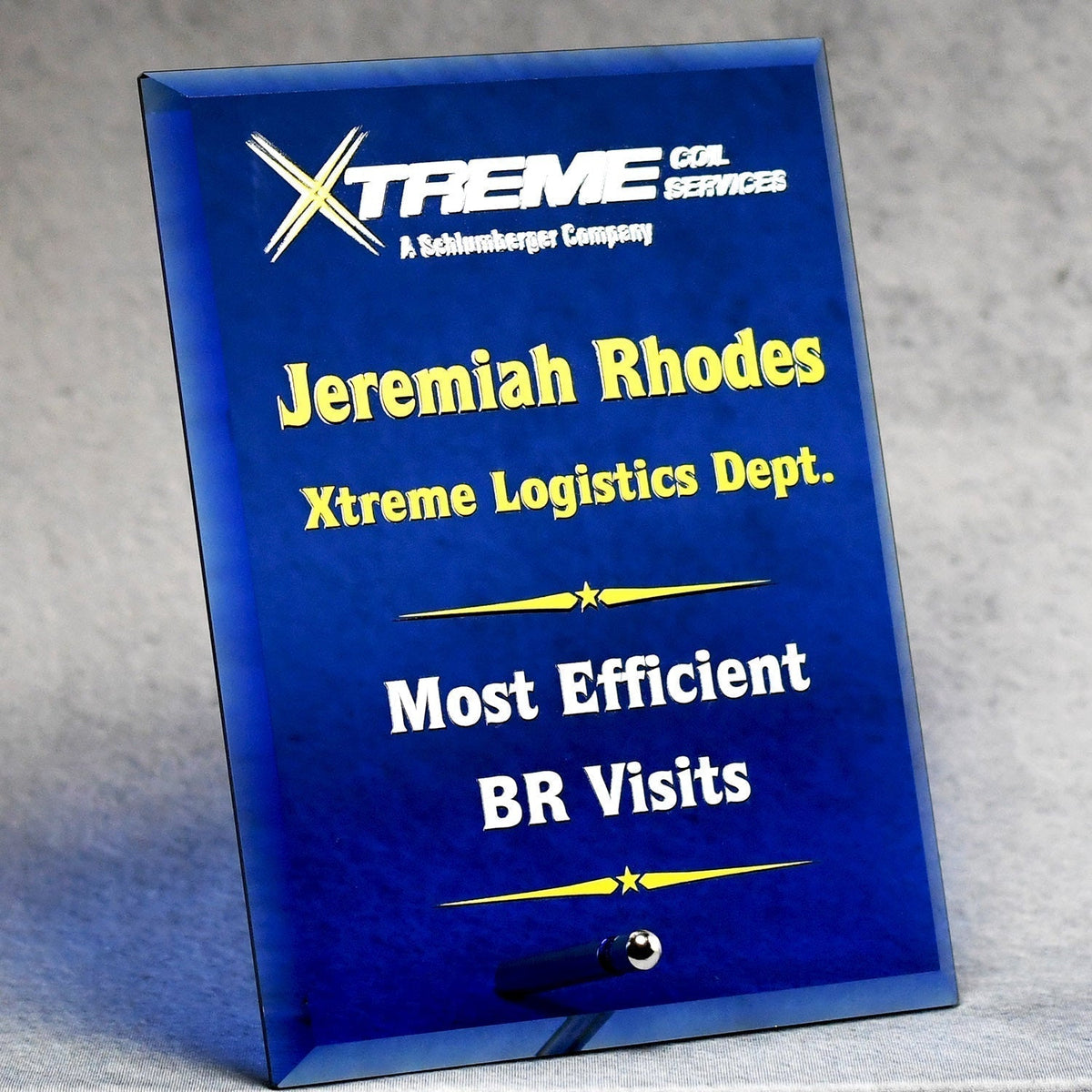 Economy Blue Glass Standing Plaque | Global Recognition Inc