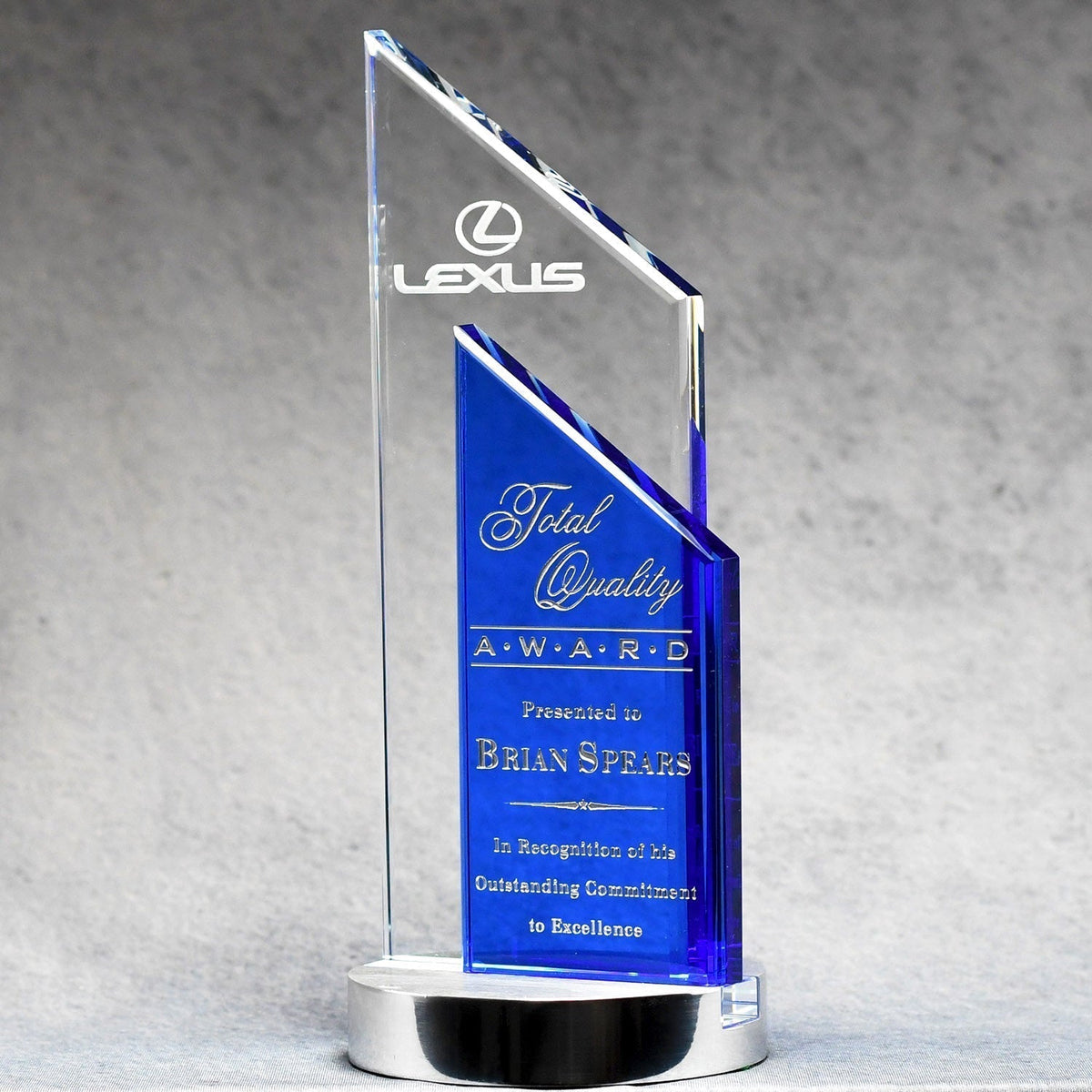 Crystal With Clear And Blue Double Peak | Global Recognition Inc