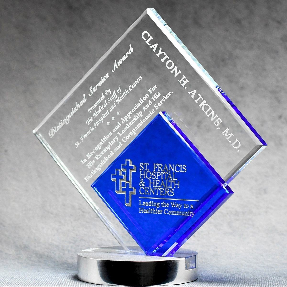 Crystal With Blue Inset Diamond Shape, left side view