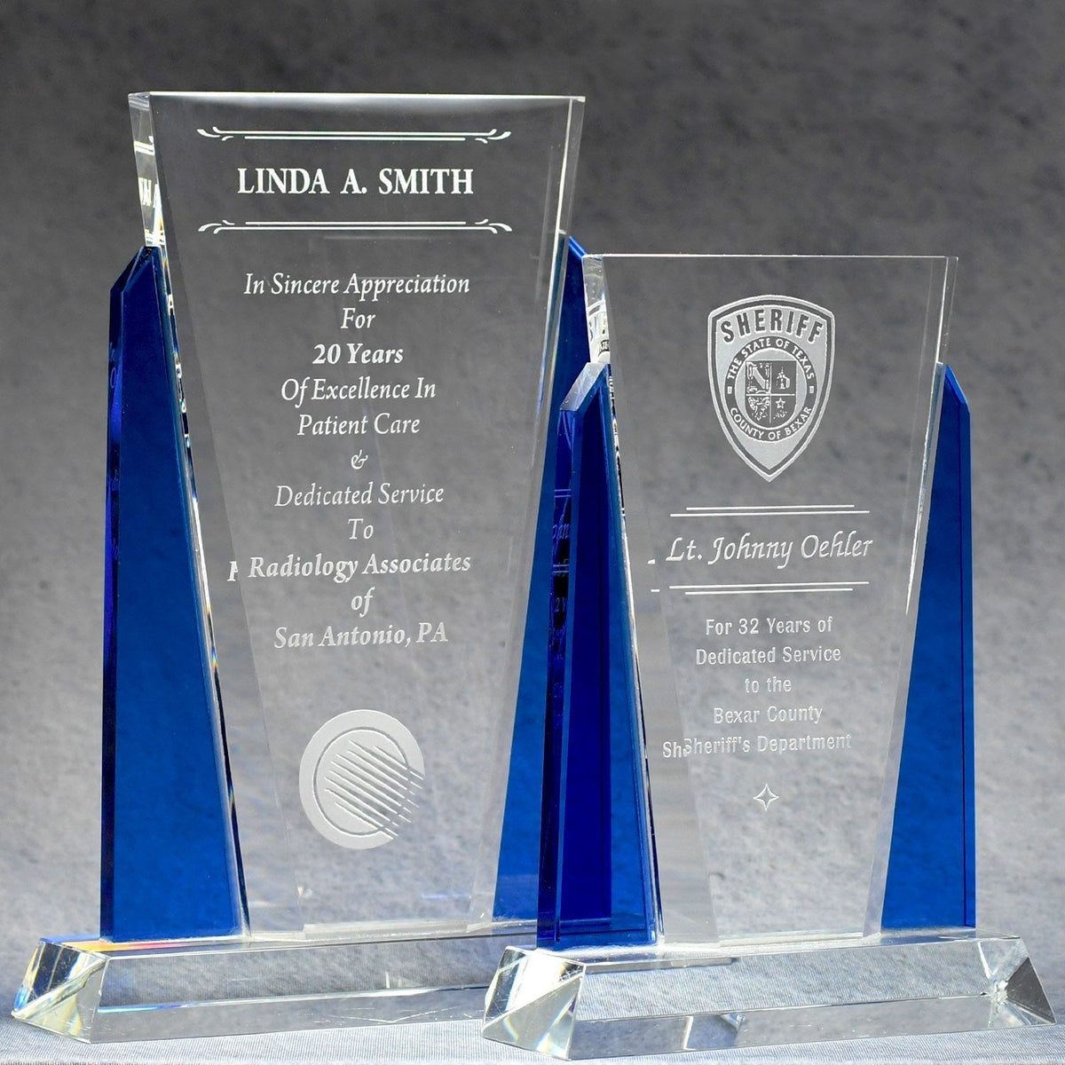 Crystal With Blue Side Panels | Global Recognition Inc