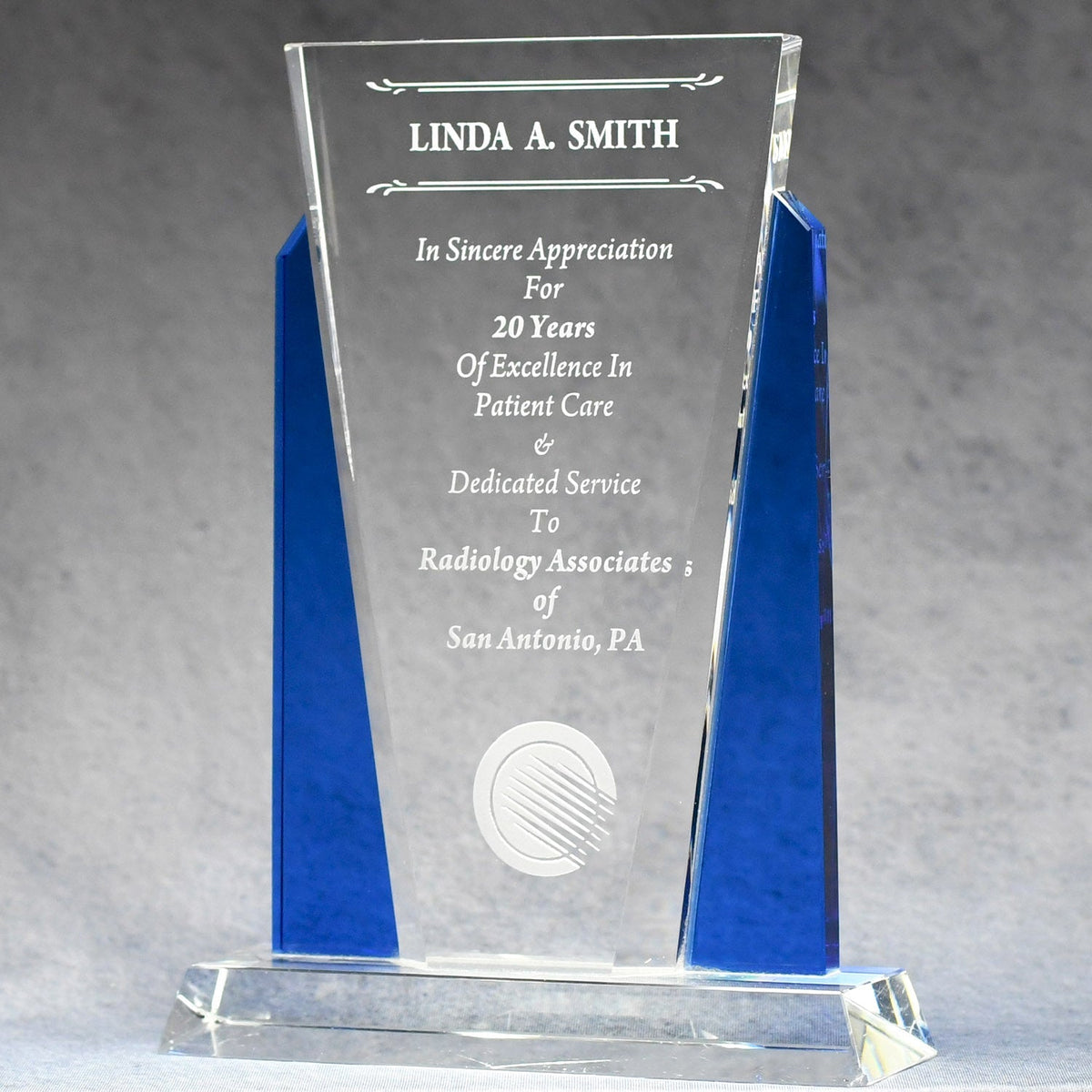 Crystal With Blue Side Panels | Global Recognition Inc