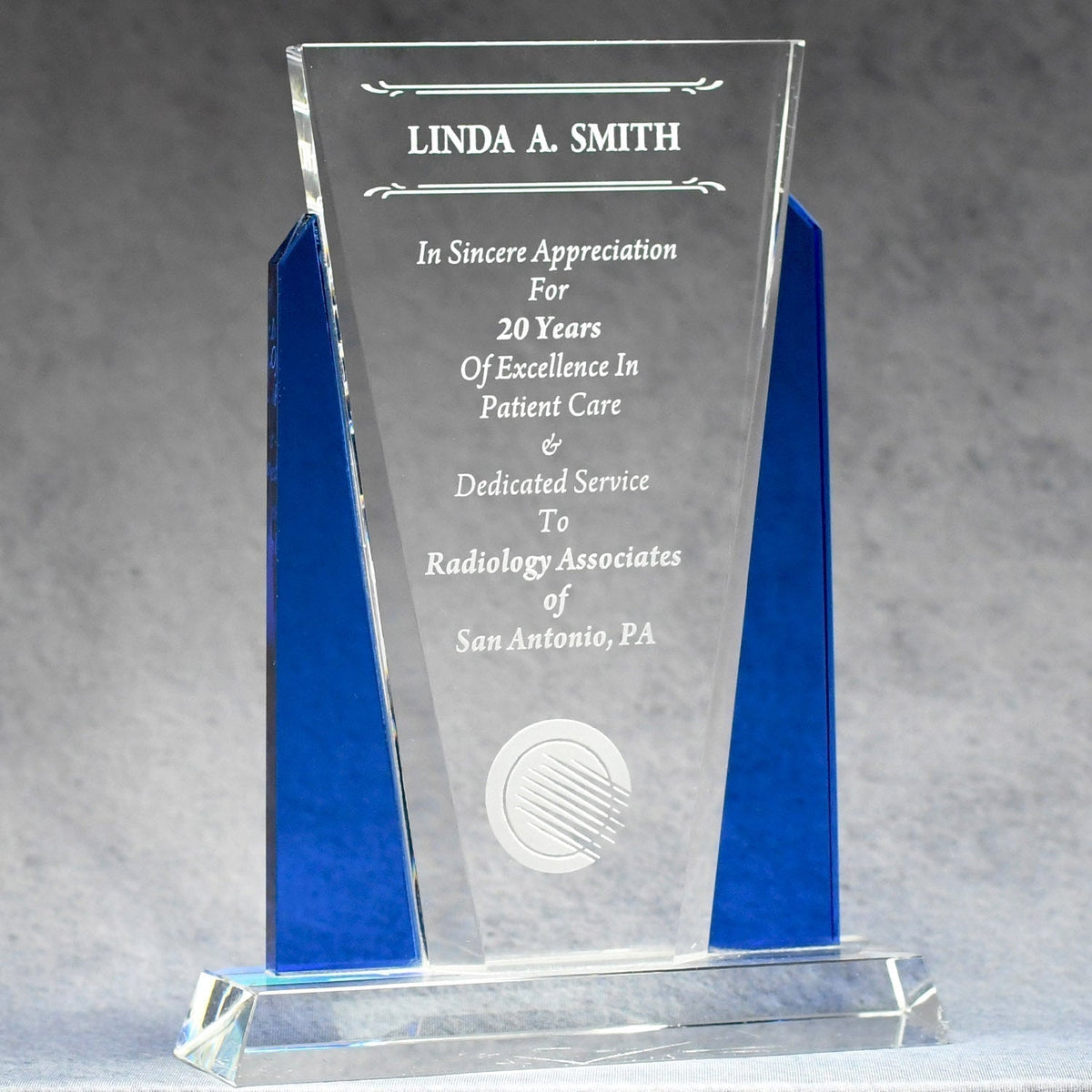 Crystal With Blue Side Panels | Global Recognition Inc