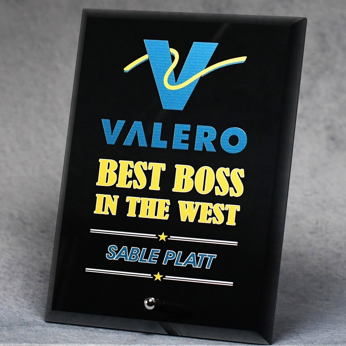 Economy Black Glass Standing Plaque | Global Recognition Inc
