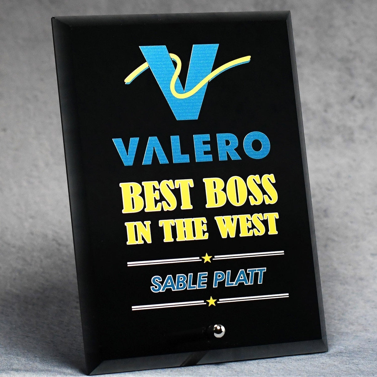 Economy Black Glass Standing Plaque | Global Recognition Inc