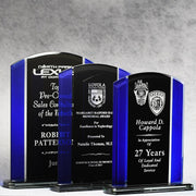 Economy Black And Blue Glass Plaque | Global Recognition Inc