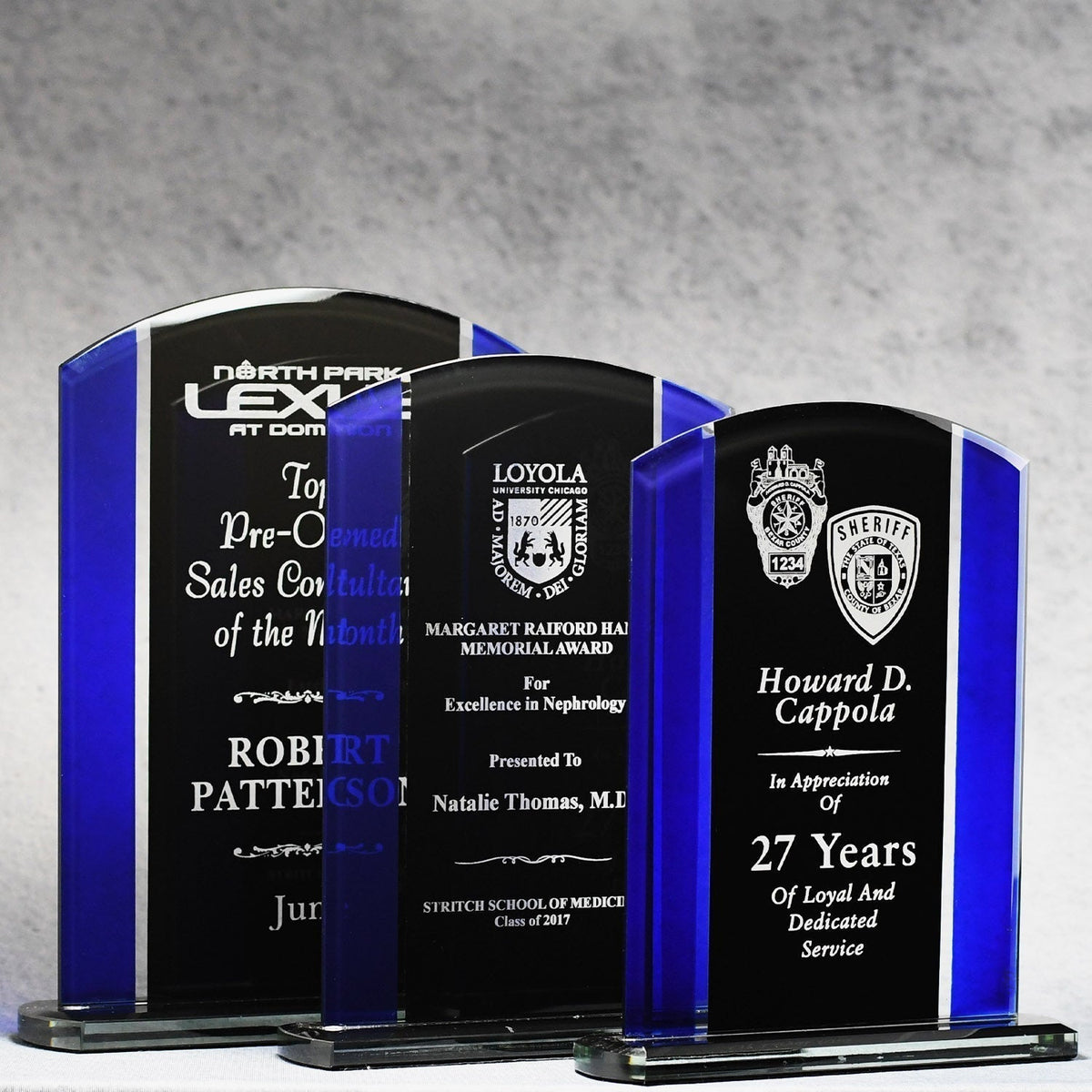Economy Black And Blue Glass Plaque | Global Recognition Inc