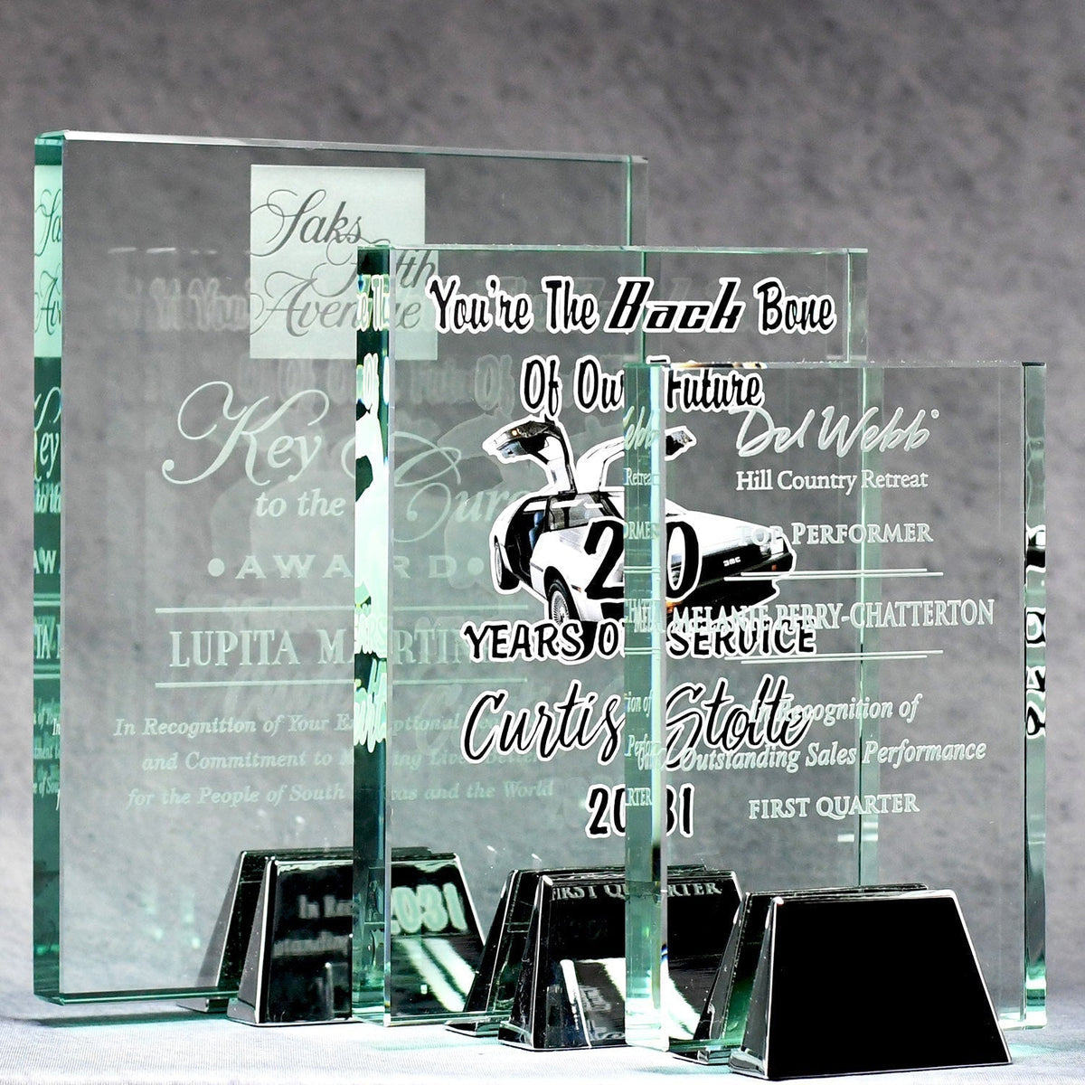 Jade Glass Plaque With Chrome Stand