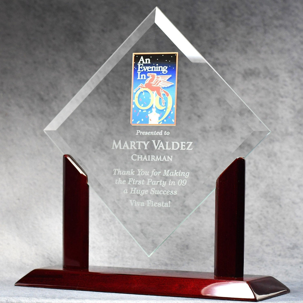 Jade Glass Diamond On Piano Wood Base | Global Recognition Inc