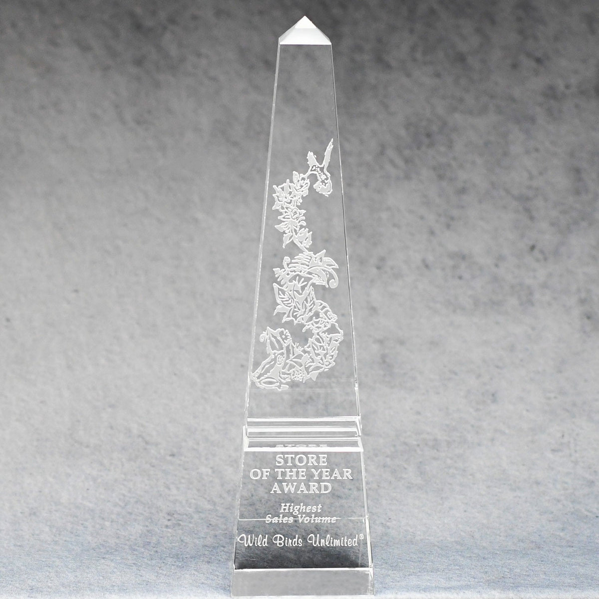 Optic Crystal Groove Obelisk, 8 in, front view