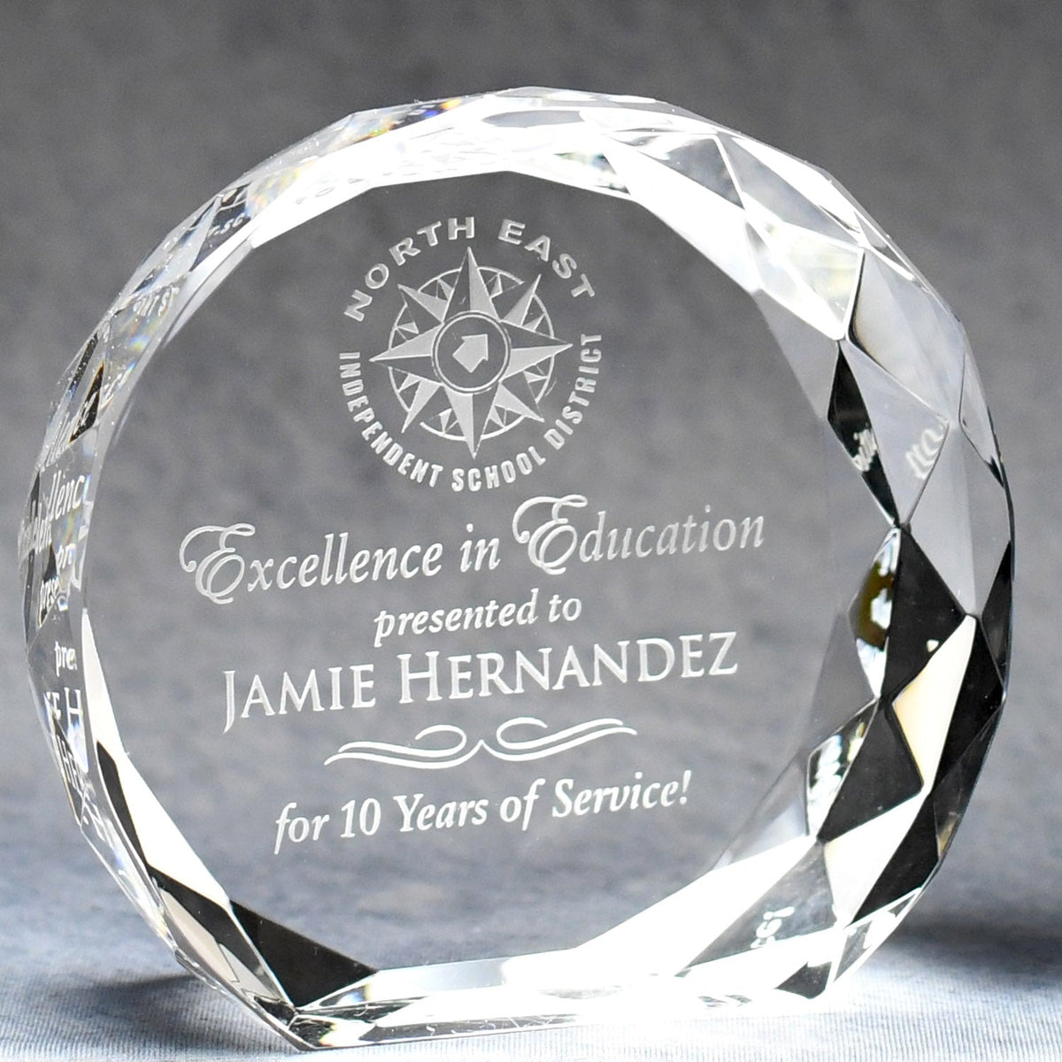 Multi-Faceted Lead Crystal Paperweight, right side view