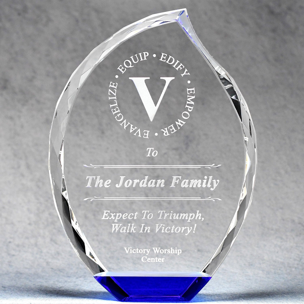 Multi-Faceted Crystal Flame With Blue Base | Global Recognition Inc