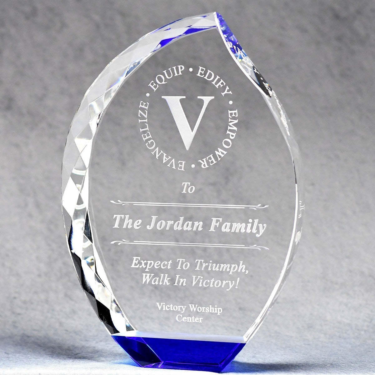 Multi-Faceted Crystal Flame With Blue Base, right side view