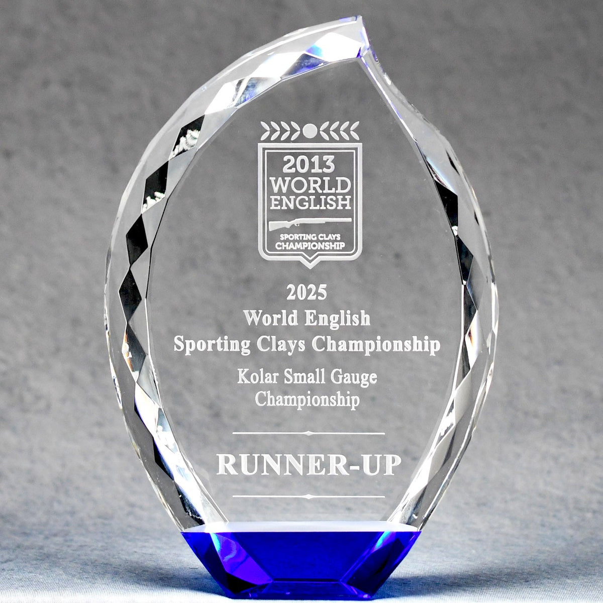 Multi-Faceted Crystal Flame With Blue Base, 7.5 in, front view