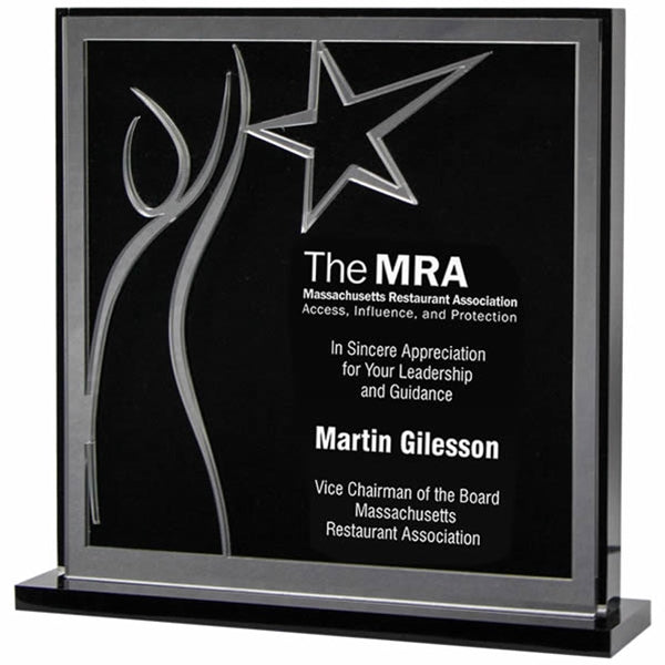 Lucite Square With Star And Black And Gold Or Silver Mirror | Global Recognition Inc