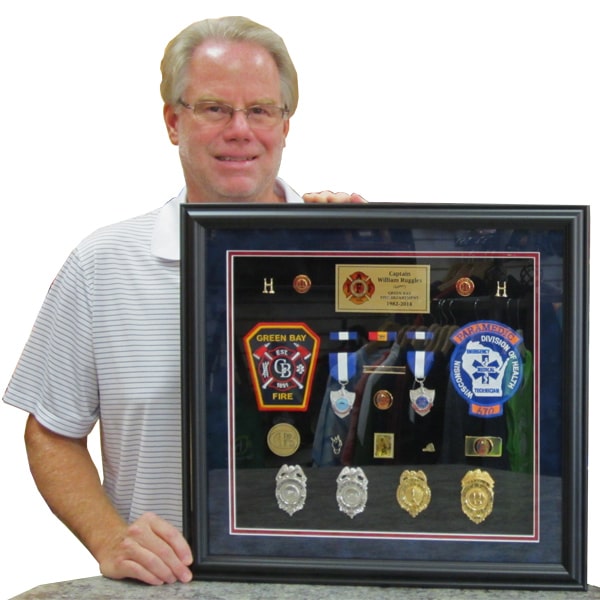 custom shadow box framing for fire department retiree