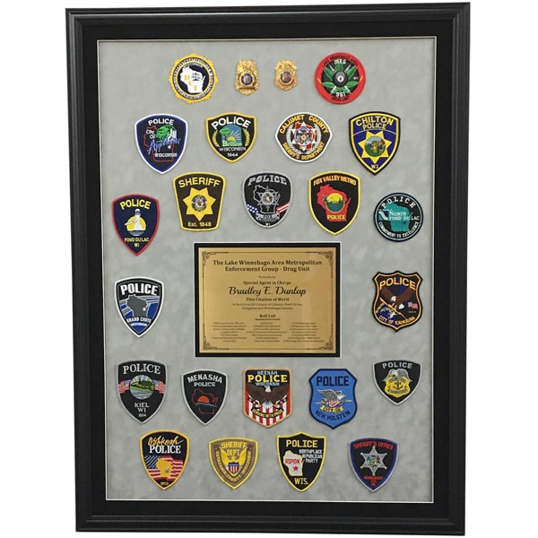 custom shadow box framing of law enforcement patches