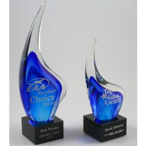 blue teardrop art glass awards