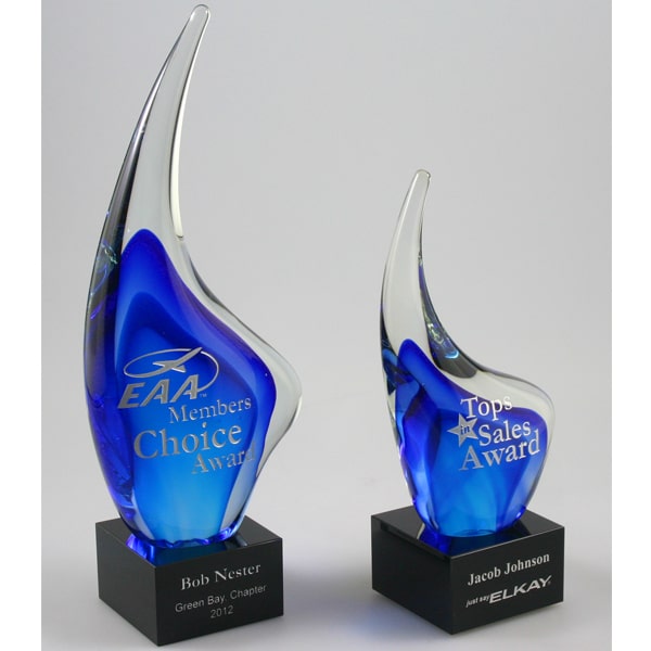 blue teardrop art glass awards