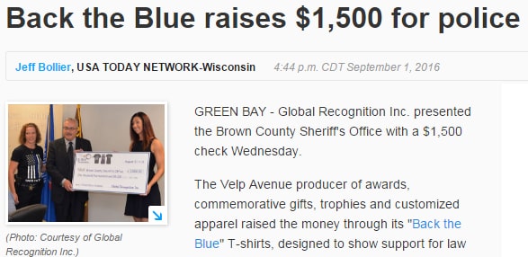 Back The Blue apparel in Press-Gazette article