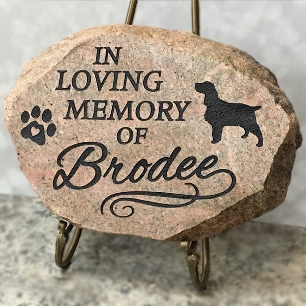 pet memorial etched stone